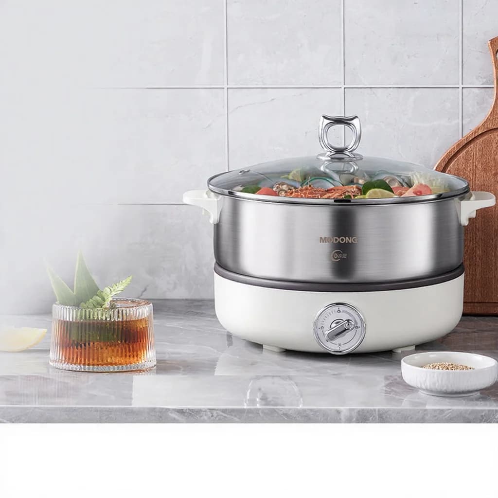 Hot pot électrique divisé avec cuve en acier inoxydable 1500W