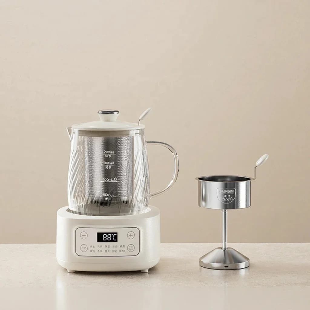 Pot électrique en verre avec contrôle de température 1.2L