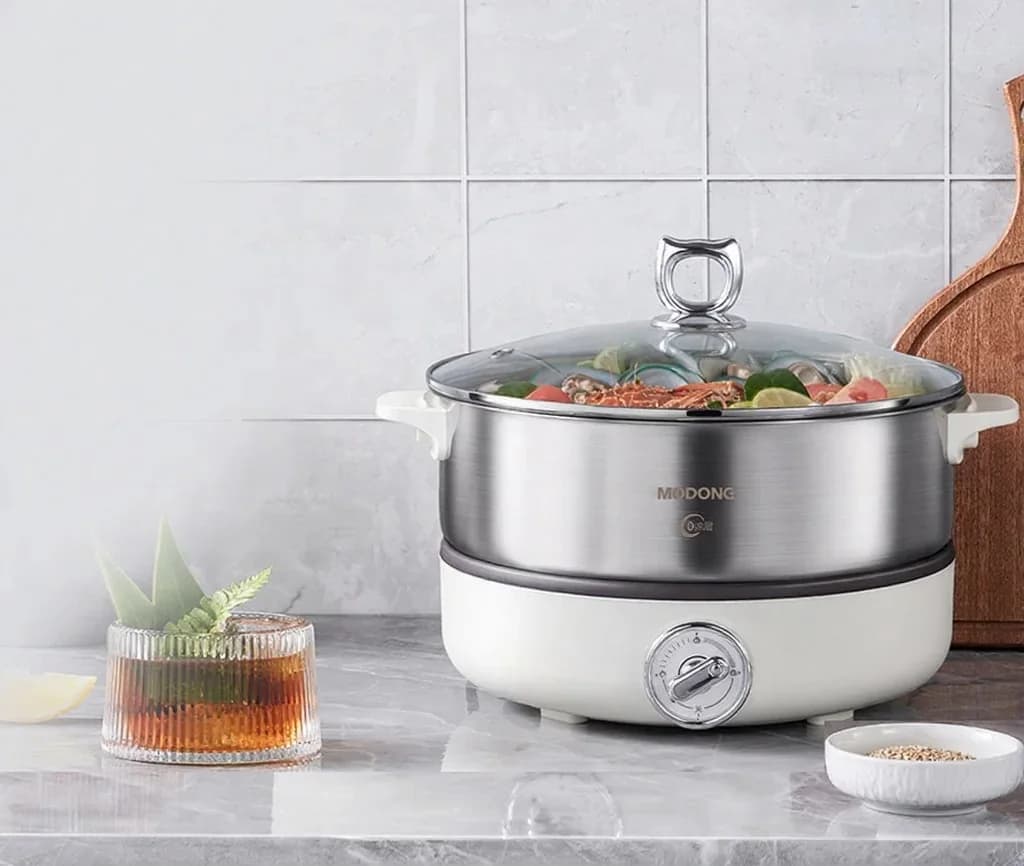 Hot pot électrique divisé avec cuve en acier inoxydable 1500W