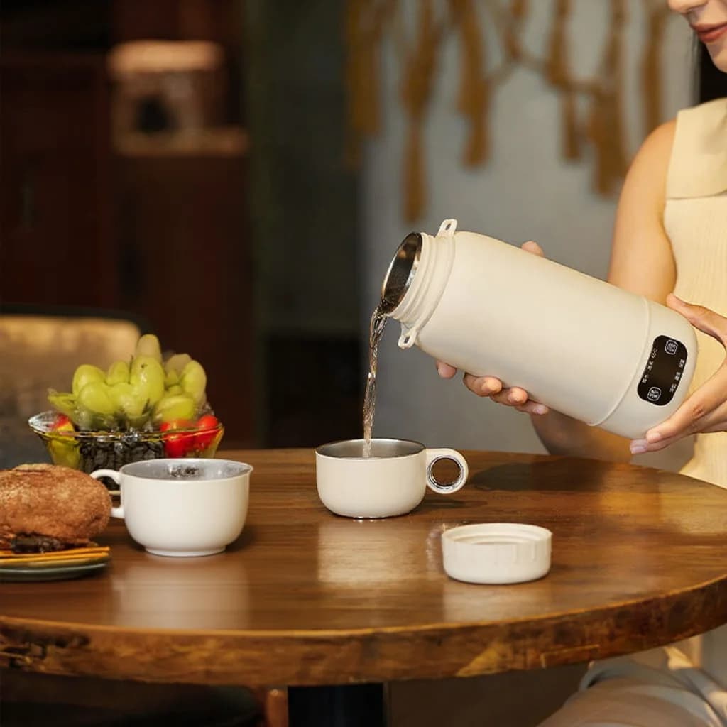 Bouilloire de voyage électrique portable, tasse chauffante 1L en acier inoxydable 316