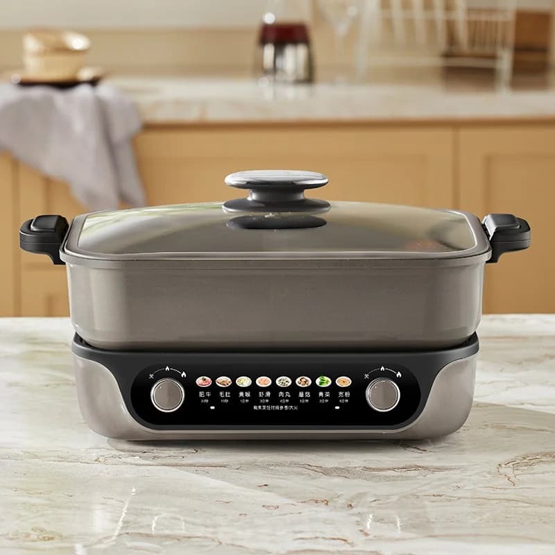 Hot pot électrique divisé, commande à double molette, 8L, noir