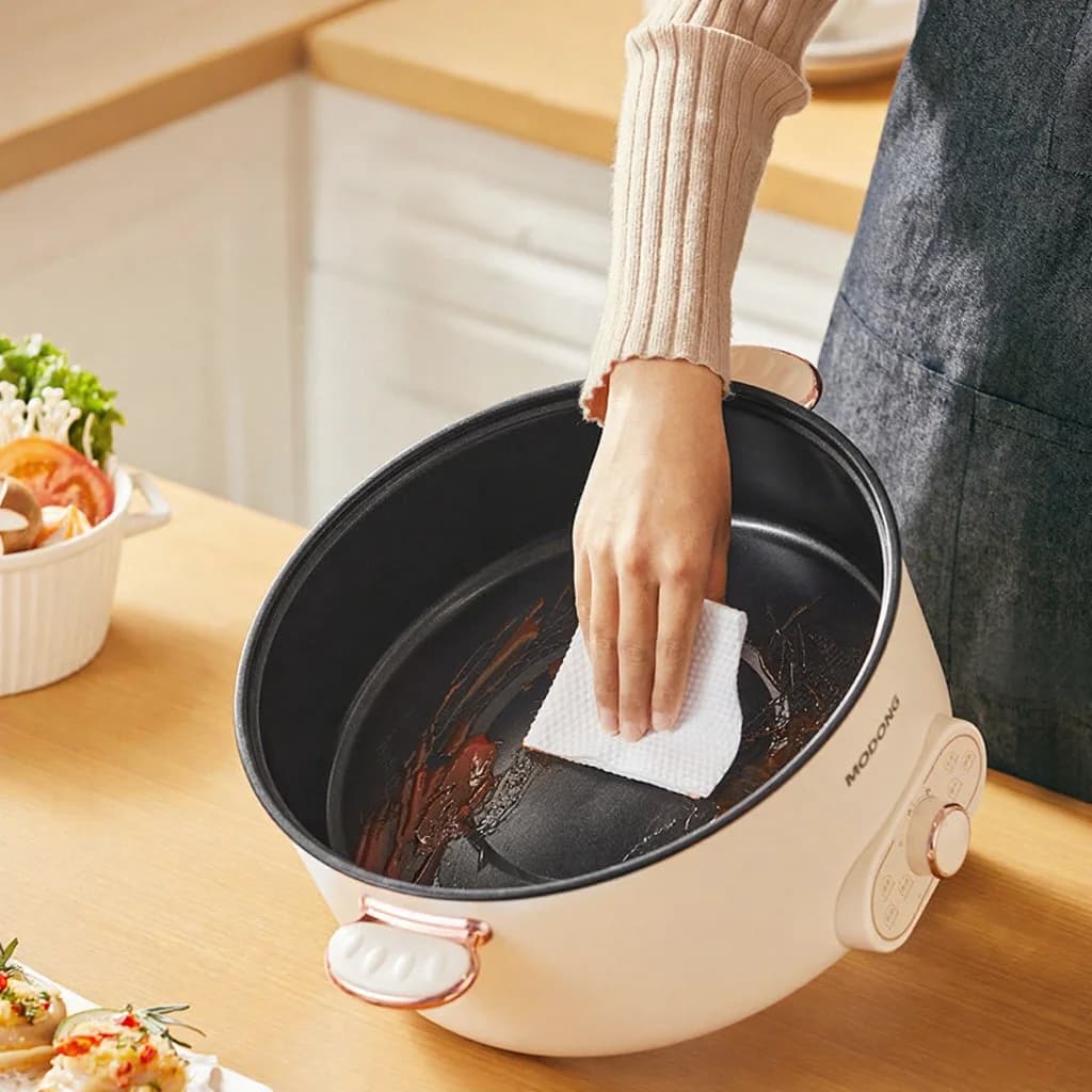 Grande marmite électrique 6L avec panier vapeur, revêtement antiadhésif