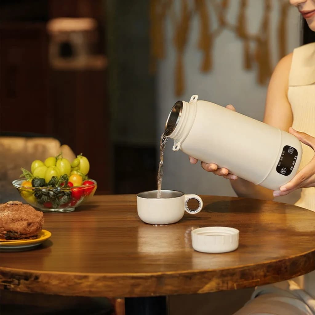Bouilloire de voyage électrique portable, tasse chauffante 1L en acier inoxydable 316