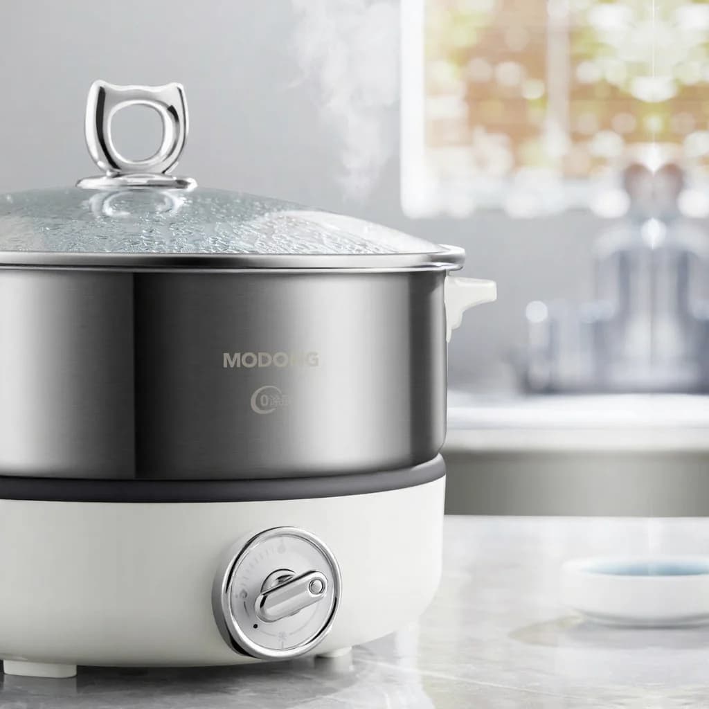 Hot pot électrique divisé avec cuve en acier inoxydable 1500W