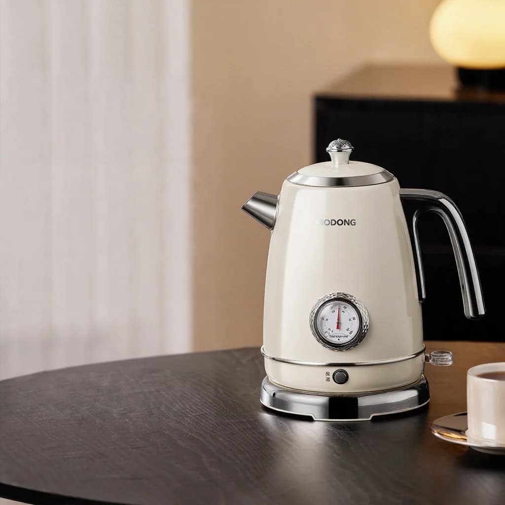 Bouilloire électrique en acier inoxydable avec indicateur de température 1.8L