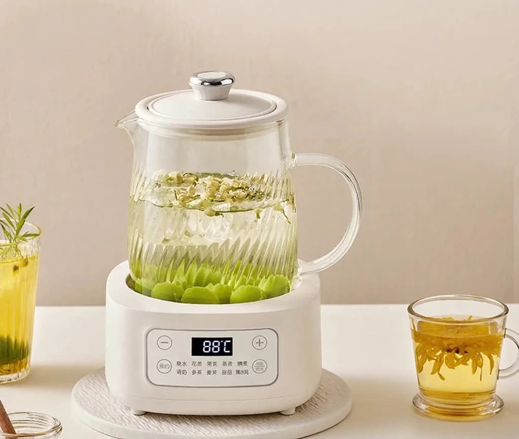 Pot santé électrique en verre 1-1.5L à commande tactile pour thé