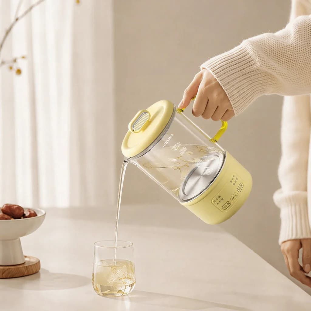 Bouilloire santé électrique en verre 600ml 500W avec maintien au chaud et minuterie