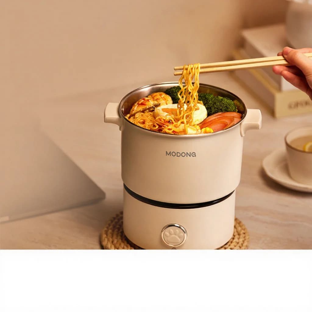 Marmite électrique portable avec poêle et grille vapeur