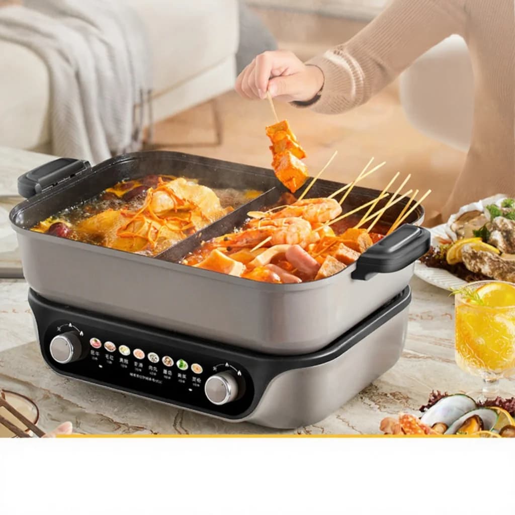 Hot pot électrique divisé, commande à double molette, 8L, noir
