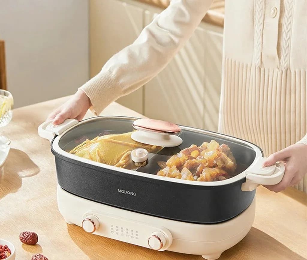 Marmite électrique divisée 7L avec contrôle indépendant double zone