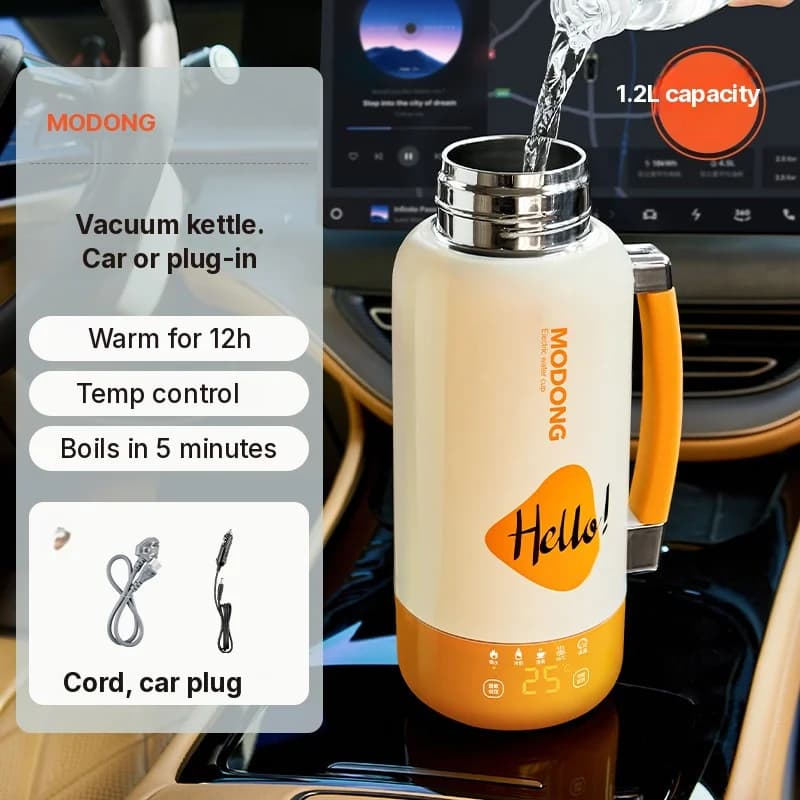Tasse bouilloire électrique portable pour voiture et prise secteur 1L acier inoxydable 316