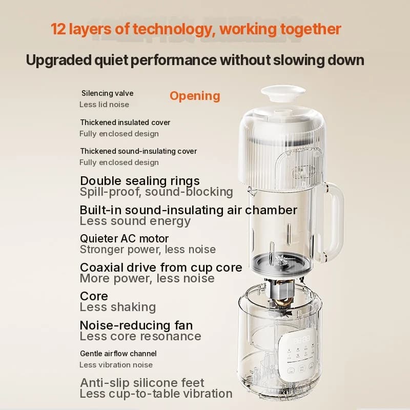 Blender chauffant 1,2 L avec commande tactile, corps en verre