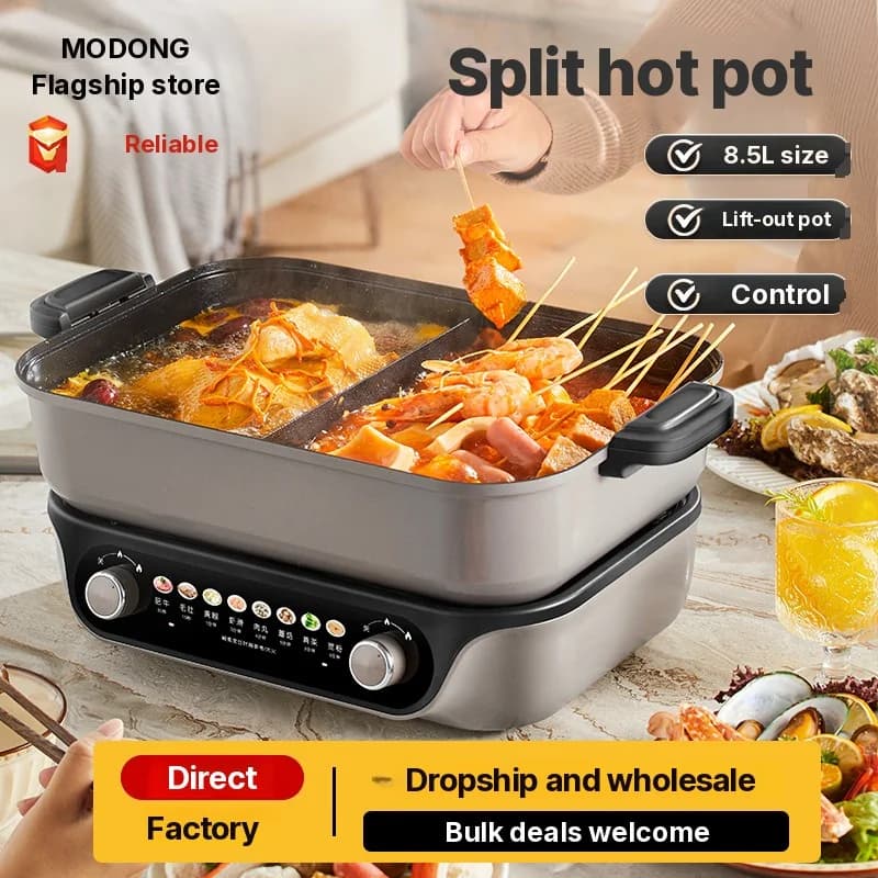 Marmite électrique séparée à double bouton, 8L, noire