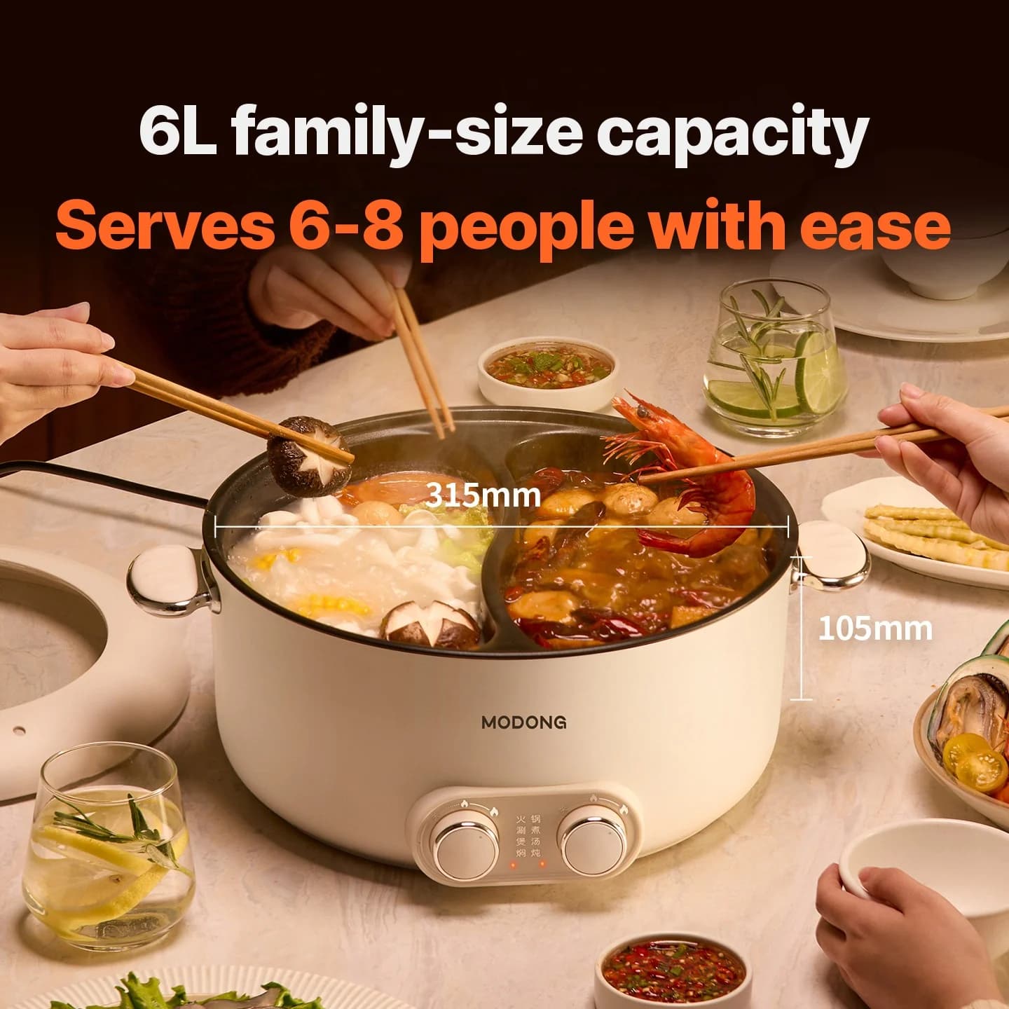 Hot pot électrique 6L à double zone avec contrôle indépendant de la température