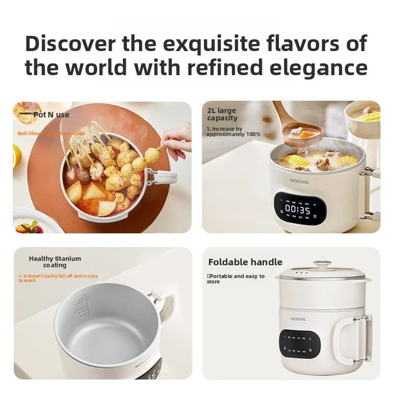 Mini cuiseur électrique 2L antiadhésif avec revêtement céramique et panier vapeur