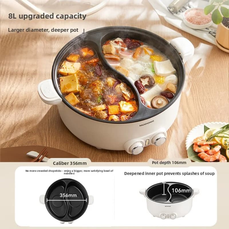 Pot électrique double face 8L pour la maison et le dortoir