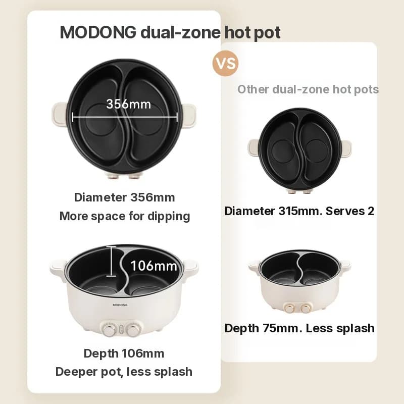 Marmite électrique double zone 8 L avec température réglable