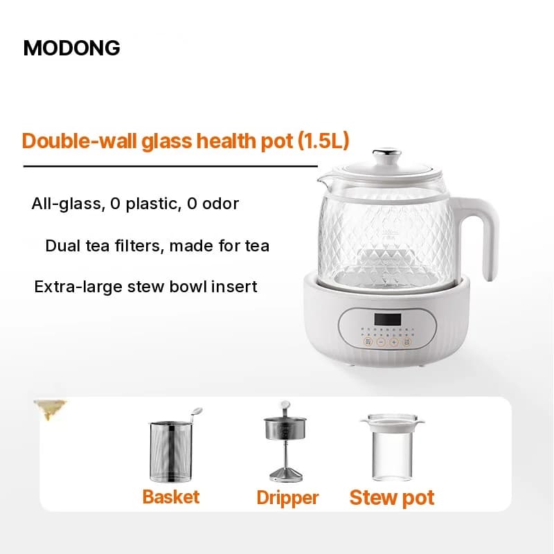 Pot de santé électrique en verre avec double couche anti-brûlure