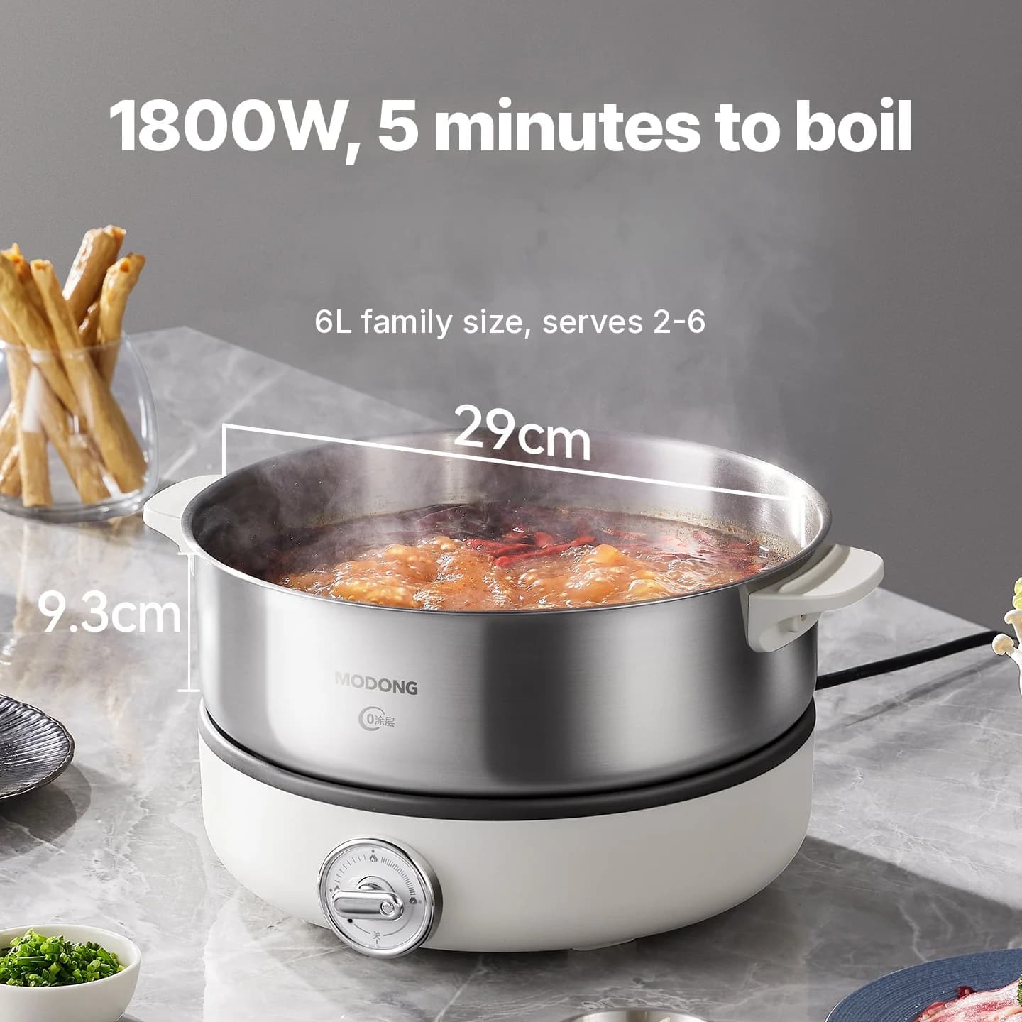 Hot pot électrique divisé avec cuve en acier inoxydable 1500W