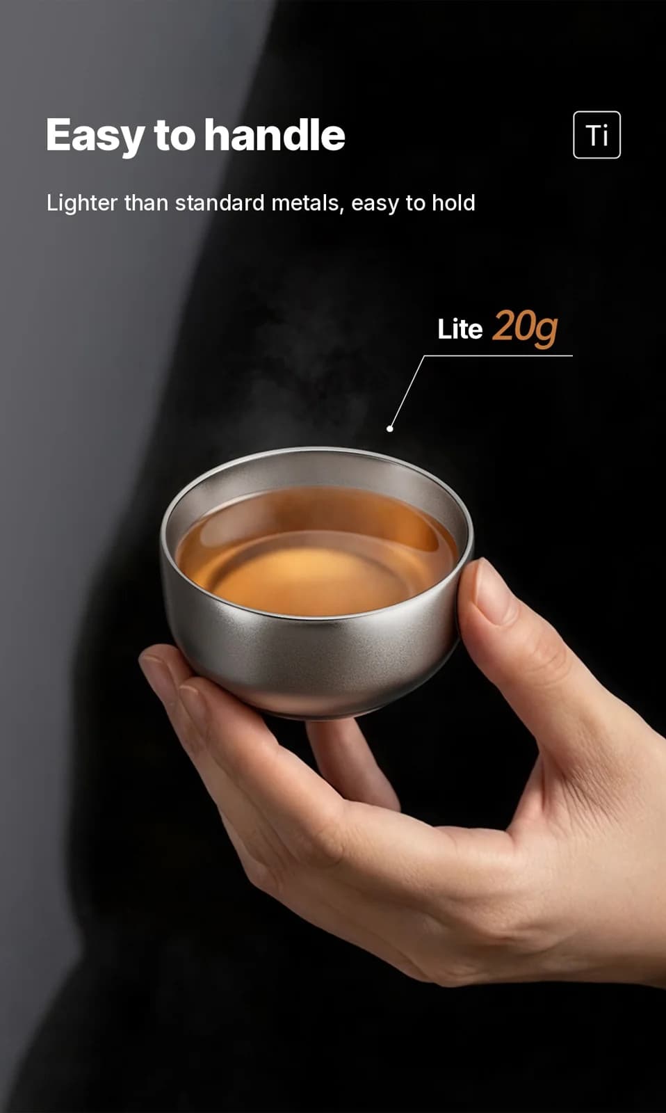 Ensemble de tasses à thé Gongfu en titane pur 55ml finition mate artisanale