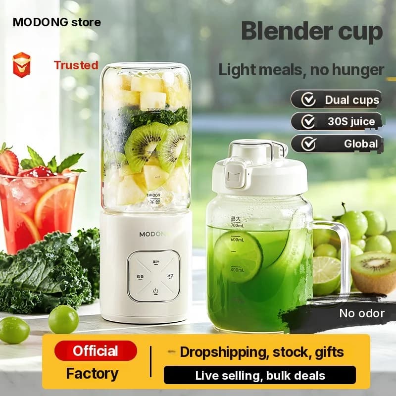 Blender portable sans fil avec deux gobelets et broyage de glace