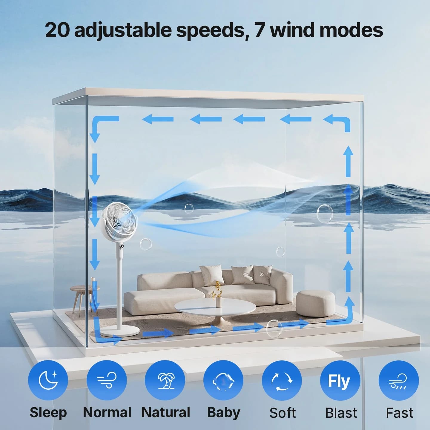 Ventilateur de circulation de table intelligent avec commande vocale et oscillation