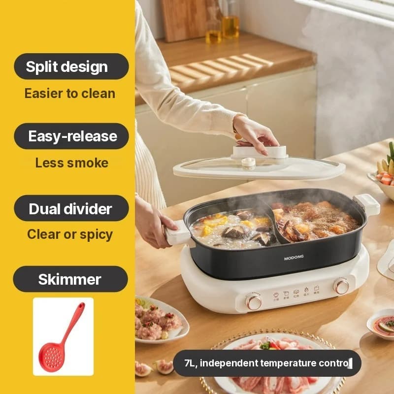 Marmite électrique divisée 7L avec contrôle indépendant double zone