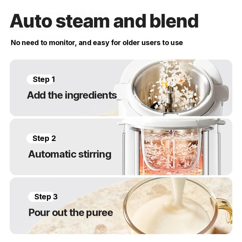 Robot culinaire pour bébé avec chauffage, vapeur et broyage