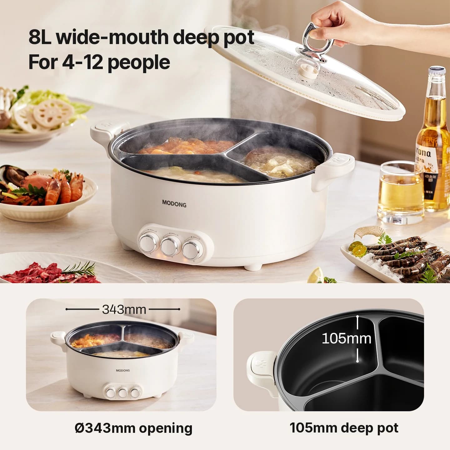 Hot pot électrique avec séparateur, 5.6L/8L, 220V