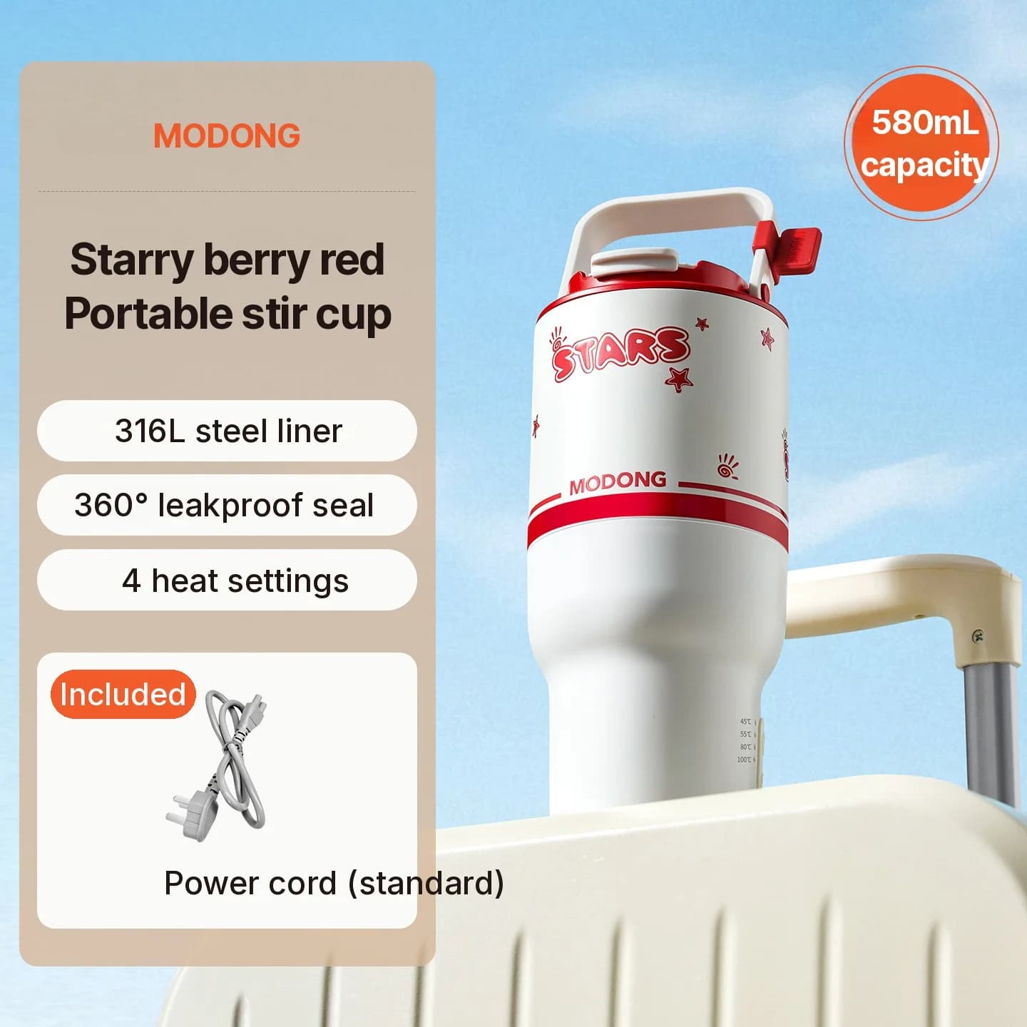 Tasse chauffante électrique avec fonction d’agitation, portable 220V