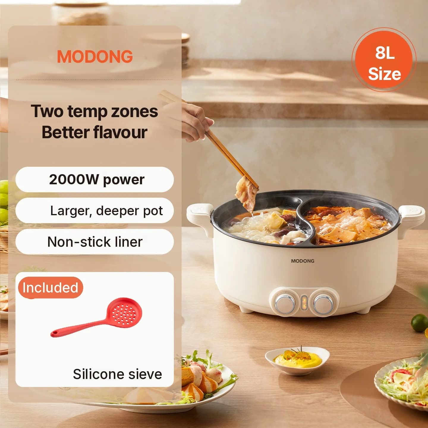 Pot électrique double face 8L pour la maison et le dortoir