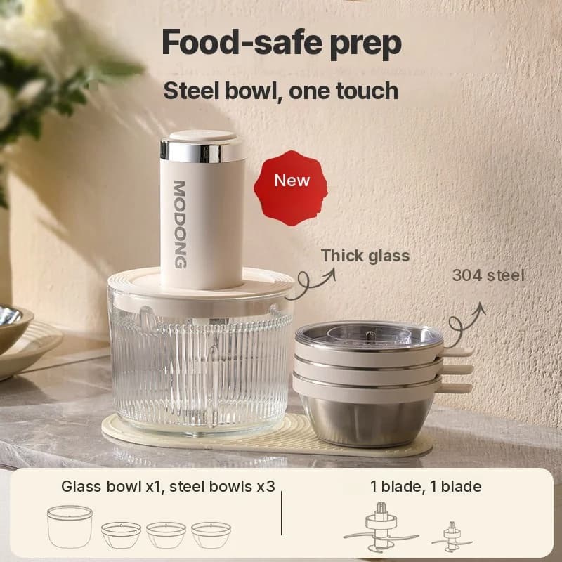 Hachoir électrique avec bol en verre, 4 lames, pour la maison