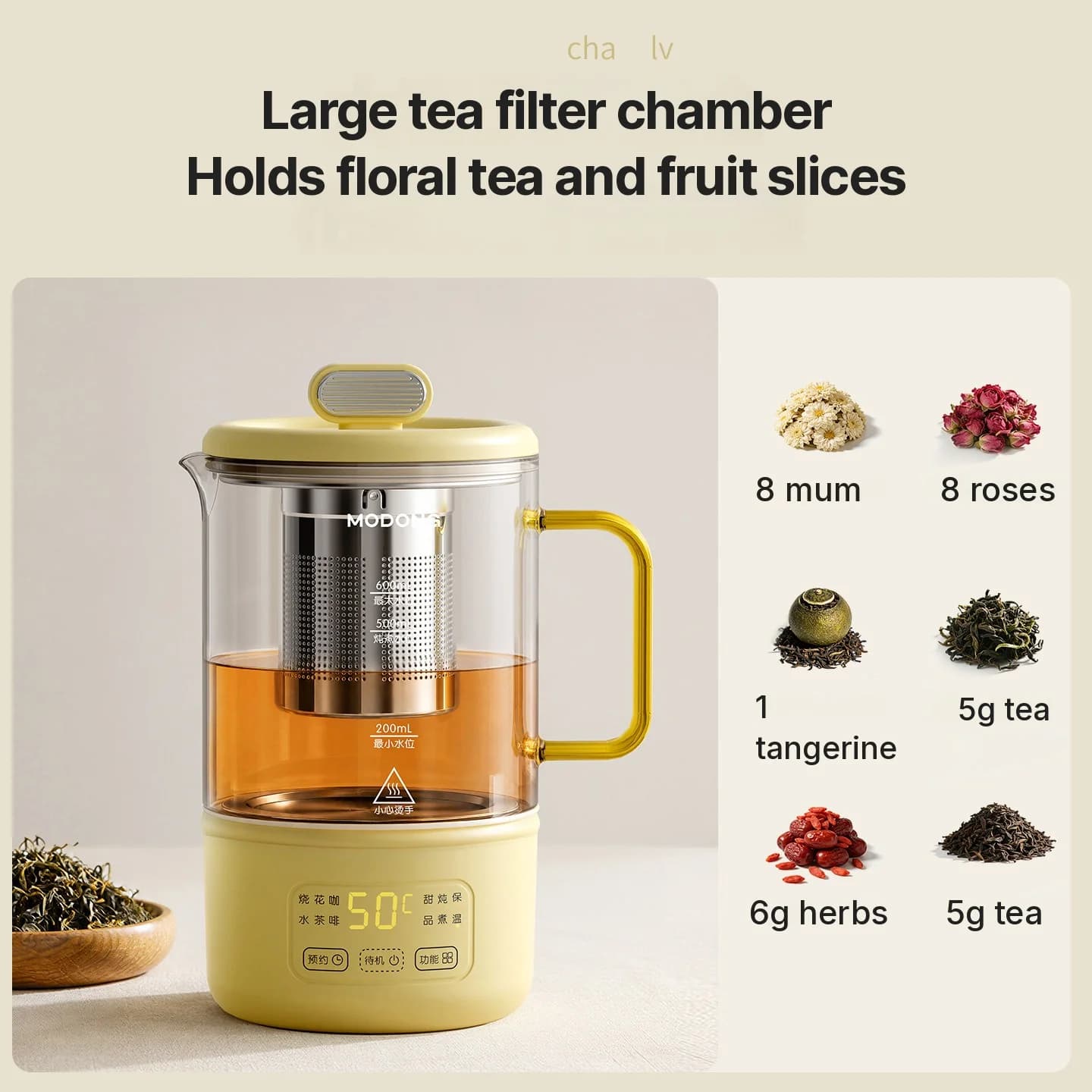 Bouilloire santé électrique en verre 600ml 500W avec maintien au chaud et minuterie