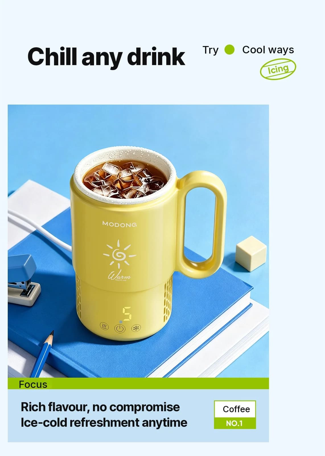 Tasse portable chauffante et réfrigérante 450 mL 36 W commande tactile