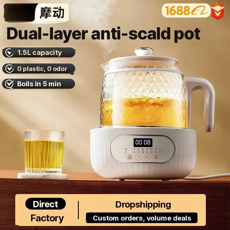 Pot de santé électrique en verre avec double couche anti-brûlure