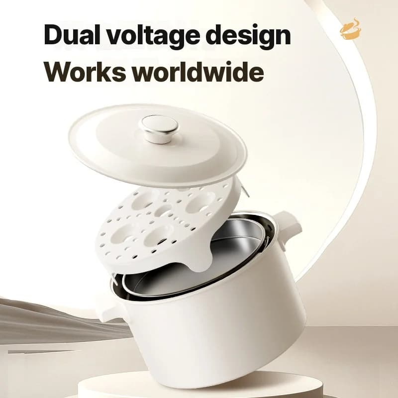Marmite électrique portable avec poêle et grille vapeur