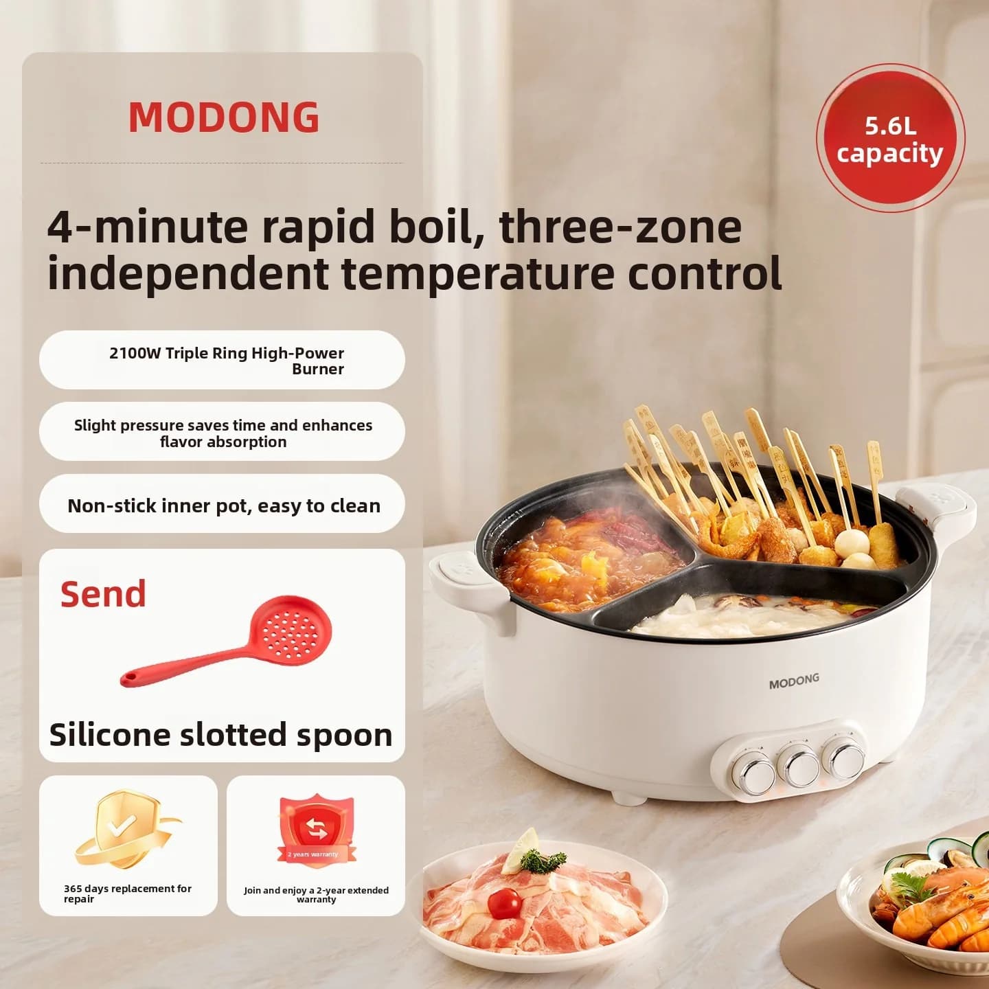 Hot pot électrique avec séparateur, 5.6L/8L, 220V