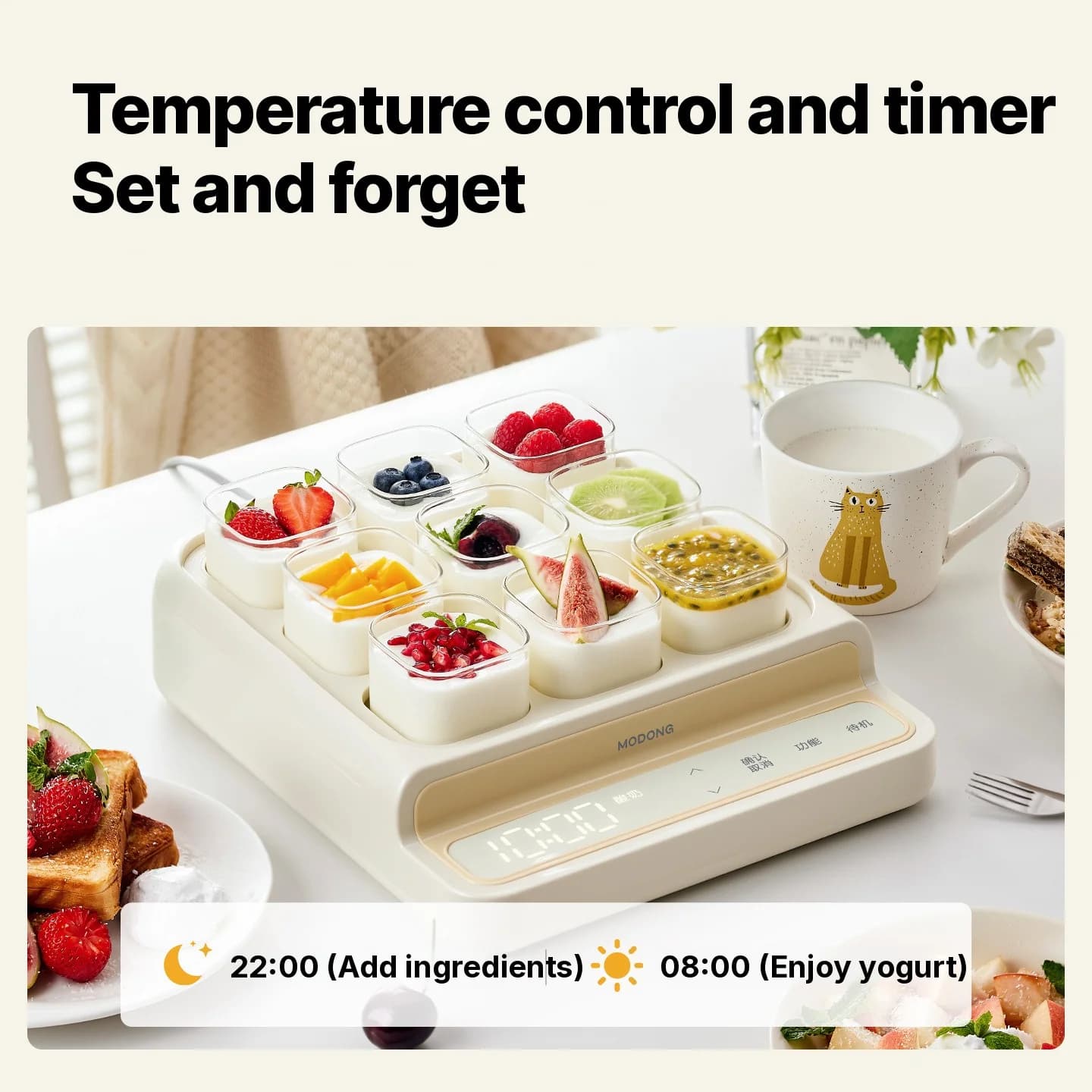 Yaourtière 9 pots avec cuve en verre et minuteur