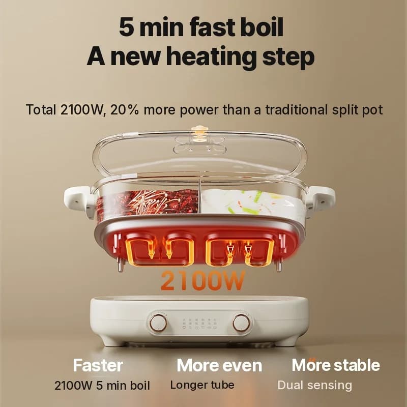 Casserole électrique 7 L avec séparateur ou quatre compartiments, 220 V, poêle divisée