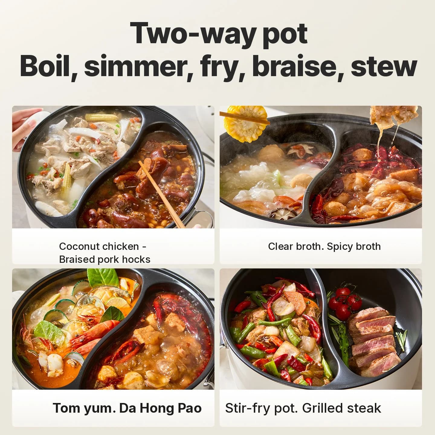 Hot pot électrique 6L à double zone avec contrôle indépendant de la température