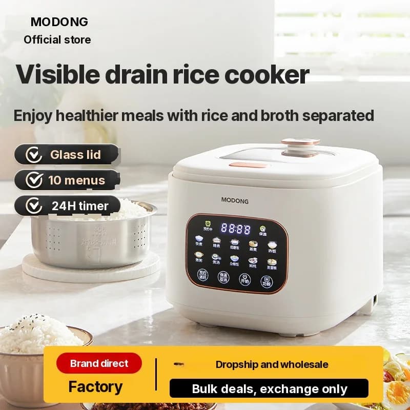 Cuiseur à riz électrique 3L avec fenêtre en verre et minuterie
