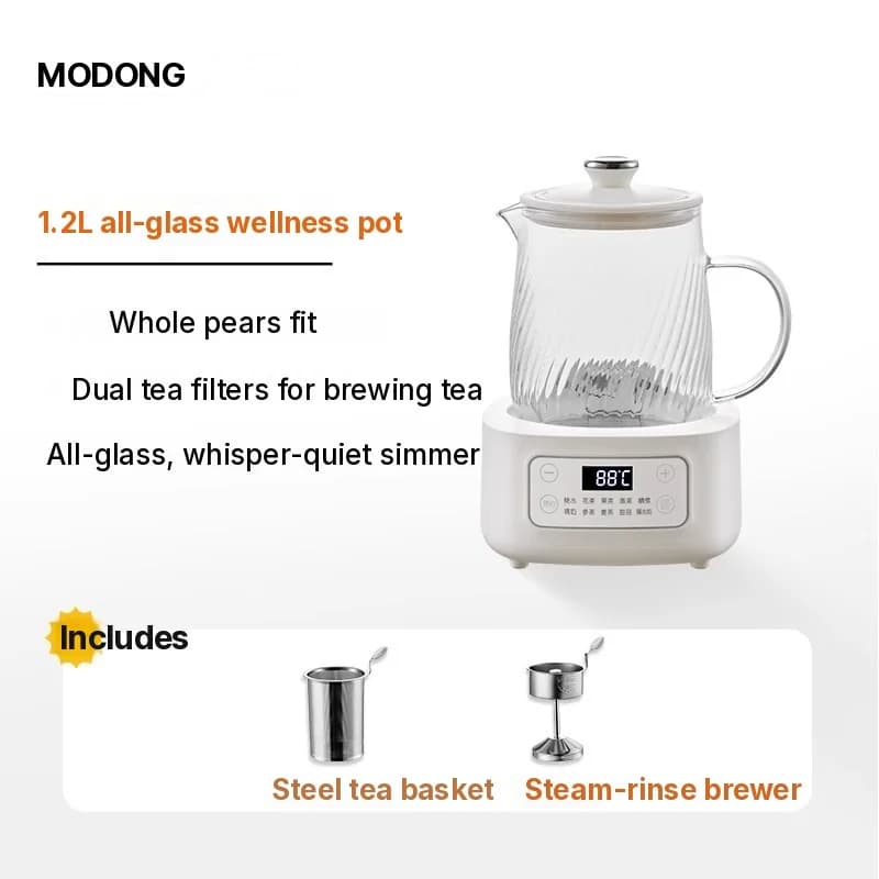 Pot électrique en verre 1-1,5L à commande tactile pour thé