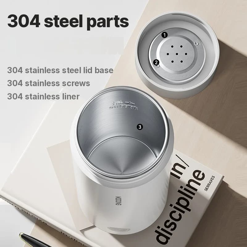 Tasse chauffante électrique portable pour l’eau, doublure 304, 300 ml