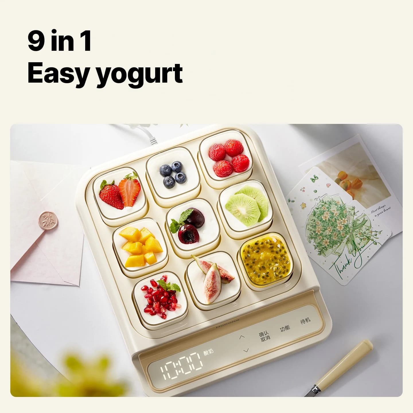 Yaourtière 9 pots avec cuve en verre et minuteur