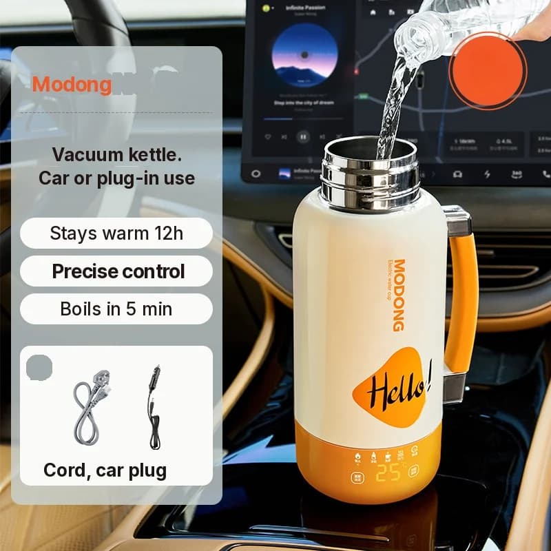 Tasse bouilloire électrique portable pour voiture et prise secteur 1L acier inoxydable 316