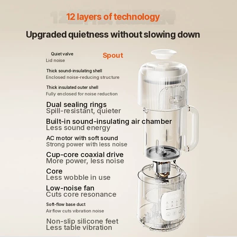 Blender chauffant 1,2 L à commande tactile, corps en verre