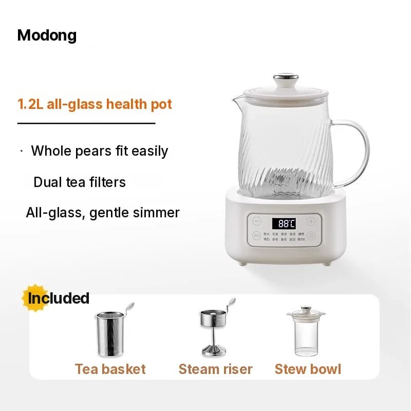 Pot électrique en verre 1-1,5L à commande tactile pour thé