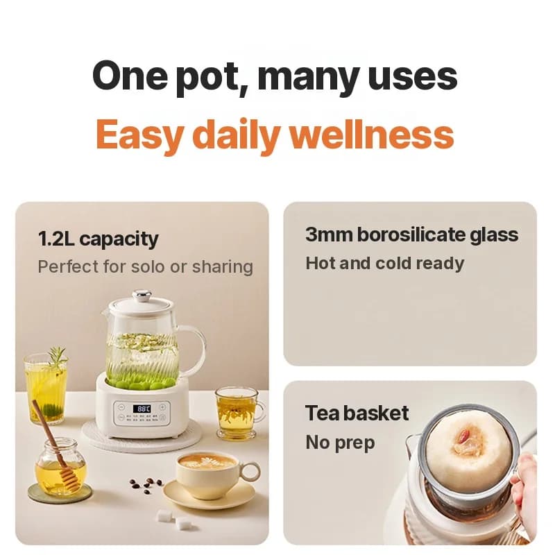 Pot électrique en verre 1-1,5L à commande tactile pour thé