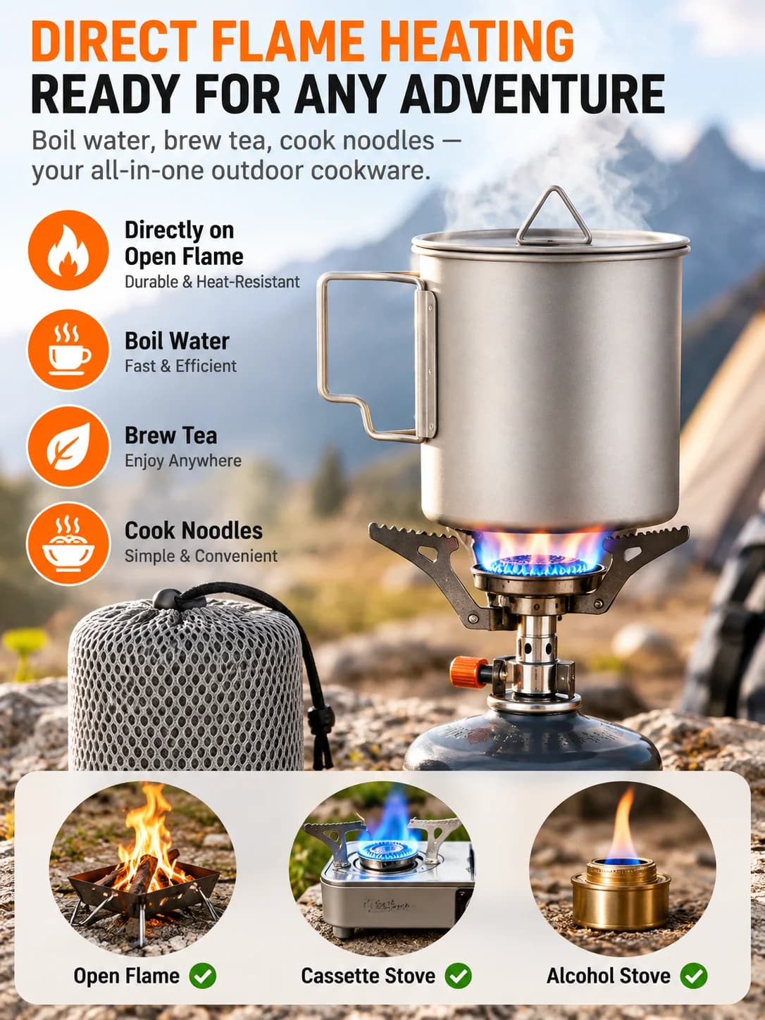 Mug de camping pliable en titane pur