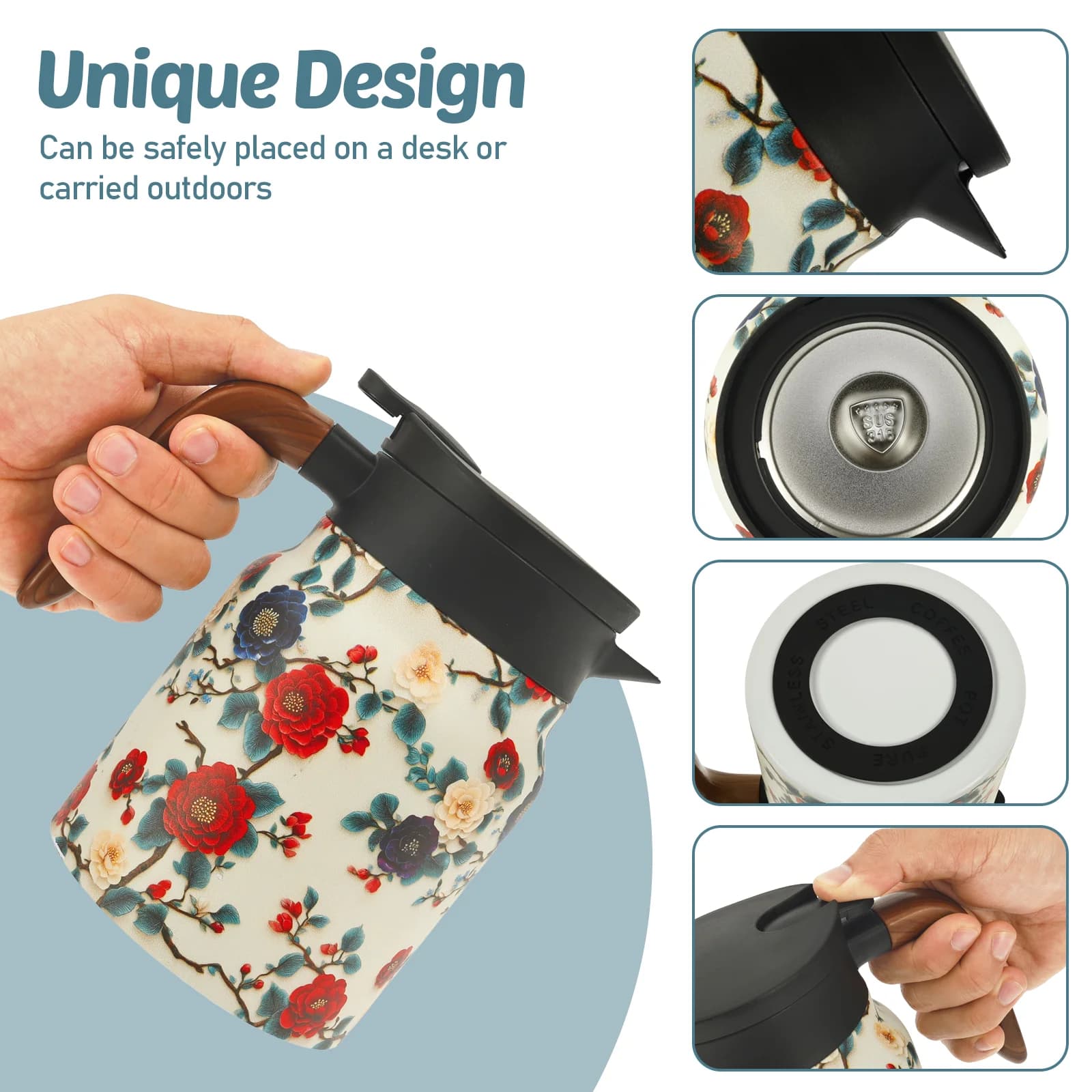 Service thermos à thé floral vintage